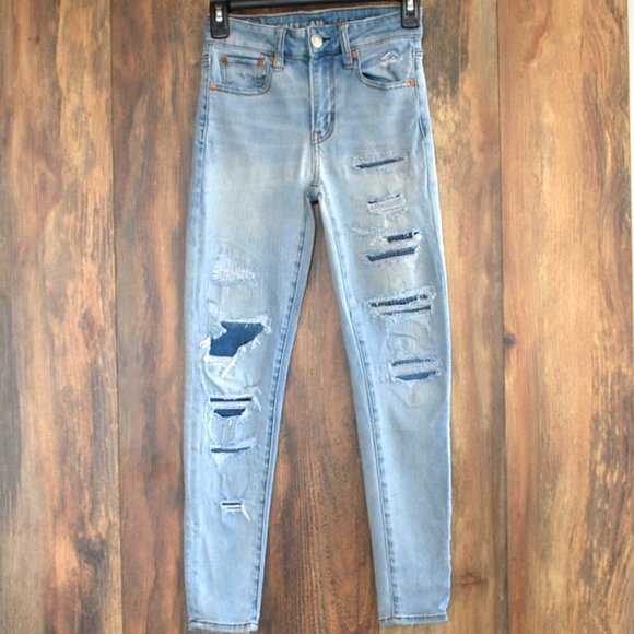 American Eagle Distressed Next Level Stretch Women's Hi Rise Jegging Jeans 2 - Picture 1 of 8